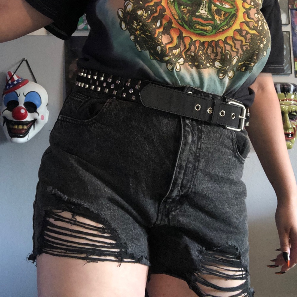 Refuge Grunge Distressed Black Denim High Wasted Shorts size 13